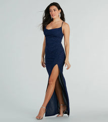 Amirah Formal Glitter Cowl Neck Column Dress