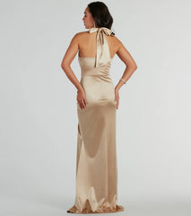 Kourtney Halter Mermaid Satin Formal Dress