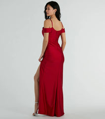 Danielle Cold-Shoulder Ruched Knit Formal Dress