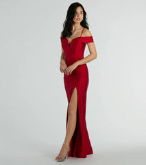 Danielle Cold-Shoulder Ruched Knit Formal Dress