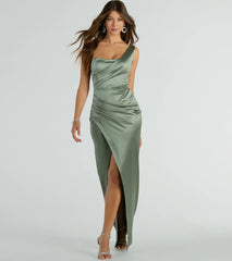 Isla Satin One-Shoulder Wrap Dress