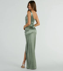 Isla Satin One-Shoulder Wrap Dress