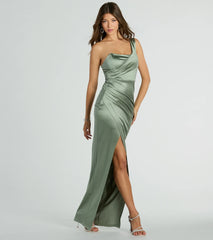 Isla Satin One-Shoulder Wrap Dress