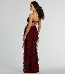 Sophia Lace-Up Ruffle Mermaid Mesh Formal Dress
