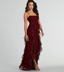 Sophia Lace-Up Ruffle Mermaid Mesh Formal Dress