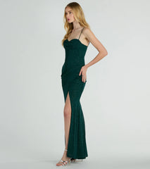 Daleyza Bustier Slit Glitter Column Formal Dress