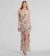 Helga V-Neck Ruffled Mermaid Floral Formal Dress