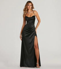 Melinda Satin Lace-Up Formal Dress