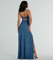 Elizabeth Cutout A-Line Slit Glitter Formal Dress