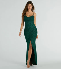 Mila Cowl Neck Wrap Slit Mermaid Glitter Formal Dress