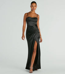 Stacie Satin Corset Wrap Formal Dress