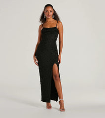 PLACEHOLDER - Klara Cowl Neck Faux Pearl Bead Slim Formal Dress