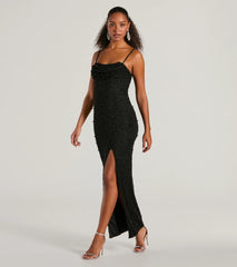 Klara Cowl Neck Faux Pearl Bead Column Dress