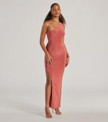 Lilianne One-Shoulder Strappy Back Slit Formal Dress