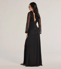 Rayne Mesh Long Sleeve A-Line Formal Dress