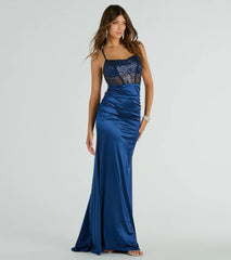 Sandy Sequin Corset Mermaid Satin Formal Dress