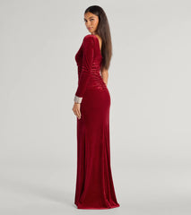 Lyra Velvet One-Shoulder Rhinestone Cuff Mermaid Dress