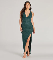 Olivia V-Neck Strappy Column Glitter Formal Dress