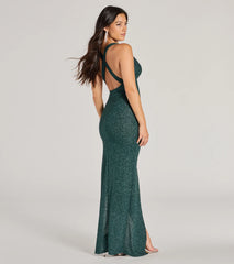 Olivia V-Neck Strappy Column Glitter Formal Dress