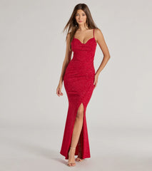 Mila Cowl Neck Wrap Slit Mermaid Glitter Formal Dress