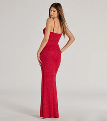 Mila Cowl Neck Wrap Slit Mermaid Glitter Formal Dress