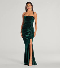Alondra Ruched Velvet Front Slit Mermaid Dress