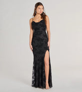 Ria Flocked Floral Velvet Formal Column Dress