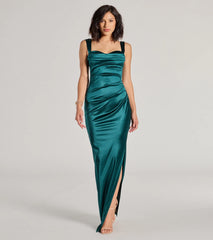 Kirsten Satin Cowl Neck High Slit Formal Dress