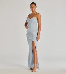 Mellie Faux Pearl Mesh Mermaid Long Formal Dress