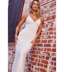 Danni Lace-Up Beaded Lace Column Dress