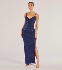 Dovie Sequin Beaded Mesh Column Dress