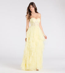 Keyla Floral Applique Tiered Ruffle Tulle Gown