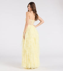 Keyla Floral Applique Tiered Ruffle Tulle Gown