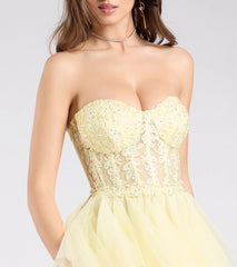 Keyla Floral Applique Tiered Ruffle Tulle Gown