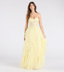 Keyla Floral Applique Tiered Ruffle Tulle Gown