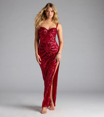 Elisa Iridescent Sequin High Slit Column Dress