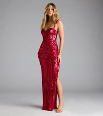 Elisa Iridescent Sequin High Slit Column Dress