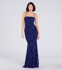 Jaymie Tie-Back Floral Velvet Mermaid Formal Dress