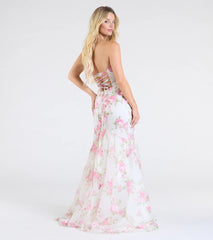 Robin Strapless Lace-Up Floral Mermaid Formal Dress