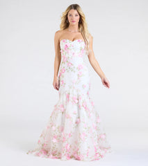 Robin Strapless Lace-Up Floral Mermaid Formal Dress