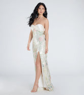 Angelina Satin Tie-Back Floral Sequin Formal Dress