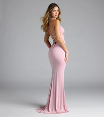 Dolly Lace-Up Slit Mermaid Glitter Formal Dress
