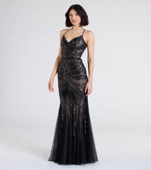 Brooke Lace-Up Mermaid Sequin Mesh Formal Dress