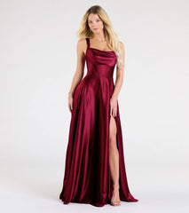 Daphne Corset Slit A-Line Satin Formal Dress