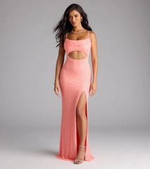 Marine Cutout Slit Mermaid Beaded Formal Dress