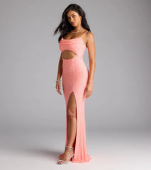 Marine Cutout Slit Mermaid Beaded Formal Dress