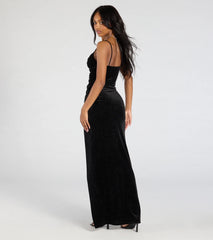 Azella Bodycon Slit Glitter Velvet Formal Dress