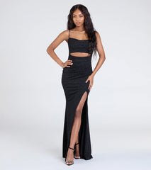 Harlow Cutout Slit Glitter Formal Dress