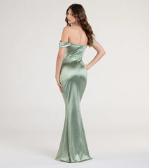 Belinda Off-The-Shoulder Slit Satin Formal Dress