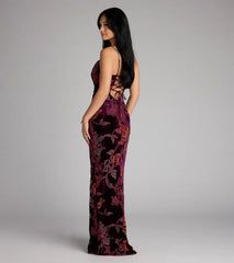 Melanie Floral Velvet Lace-Up Formal Dress